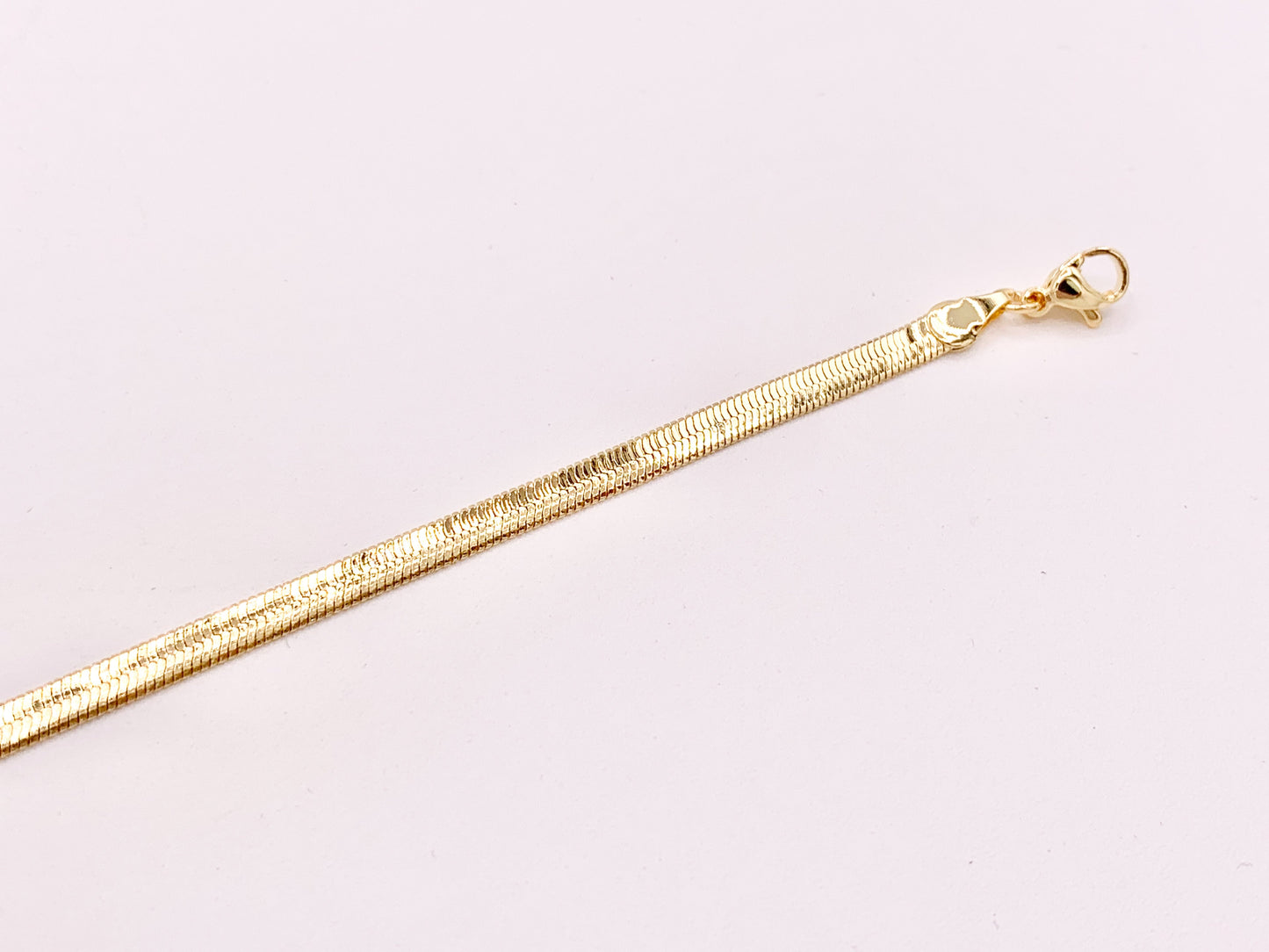 Herringbone Flat Step Cut Snake Chain Bracelets with Extension in 18K Gold Plated Copper 5 pcs