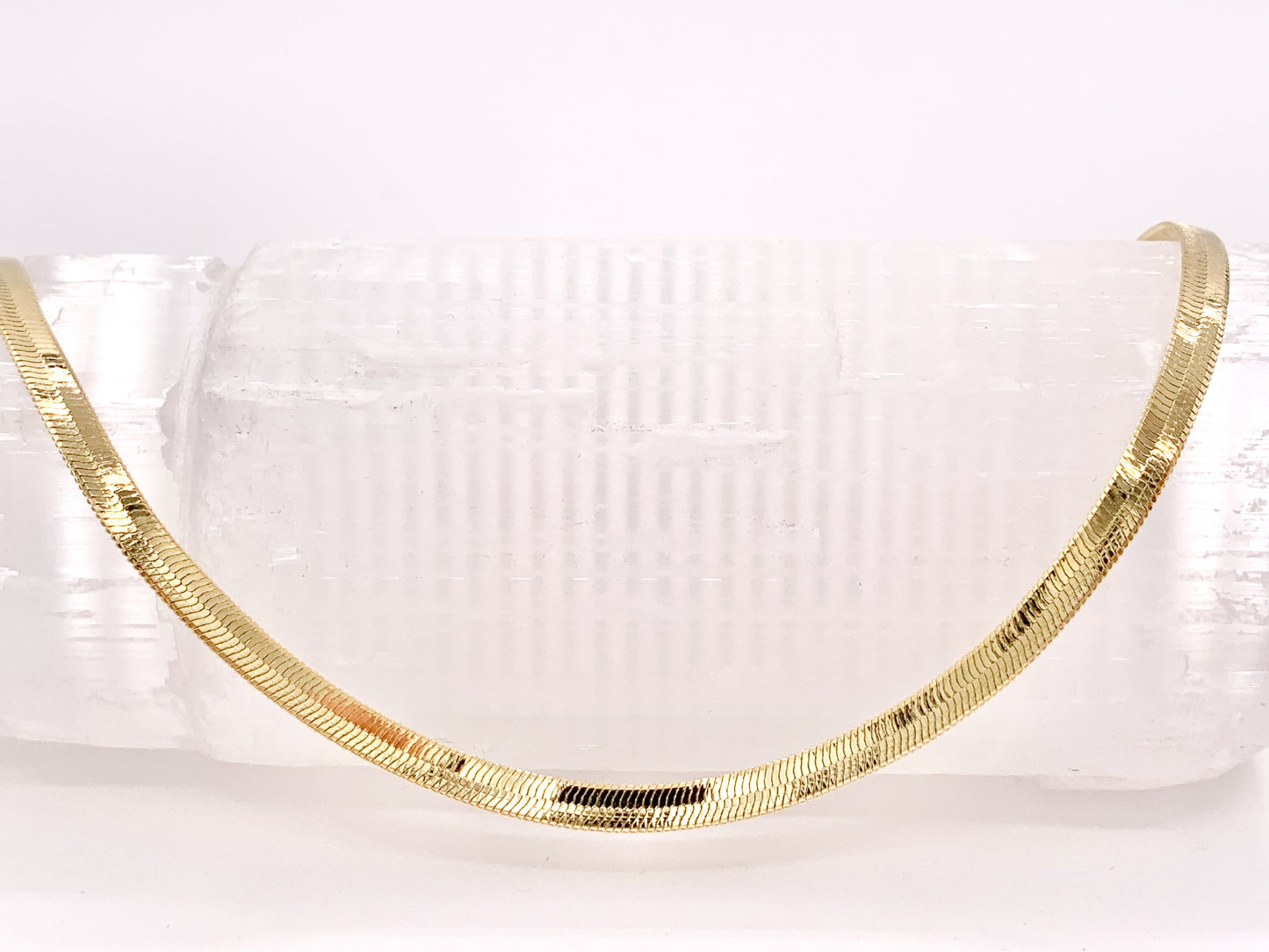 Herringbone Flat Step Cut Snake Chain Necklace 18" with Extension in 18K Gold Plated Copper 10pcs