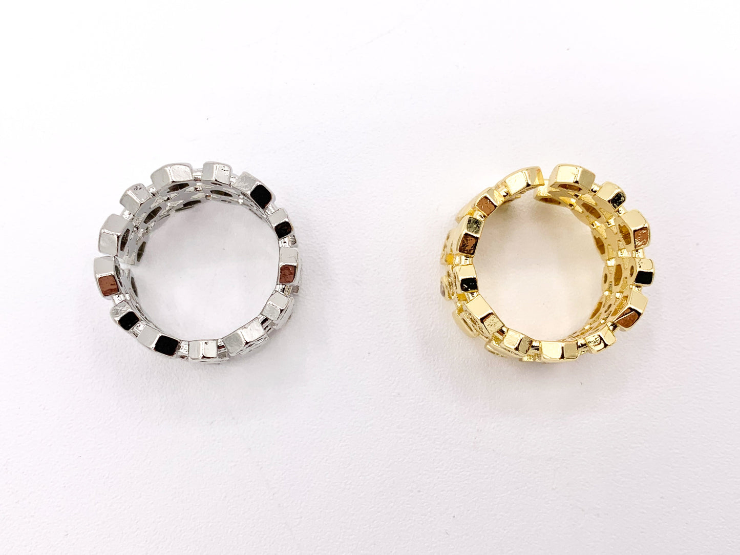 18K Gold and Platinum Plated Triple Banded CZ Pave Honeycomb Hexagon Adjustable Ring 4 pcs