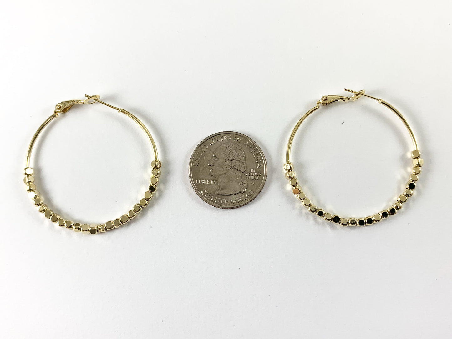 18K Gold Plated Large Beaded Hoops Earring over Copper 3 pairs