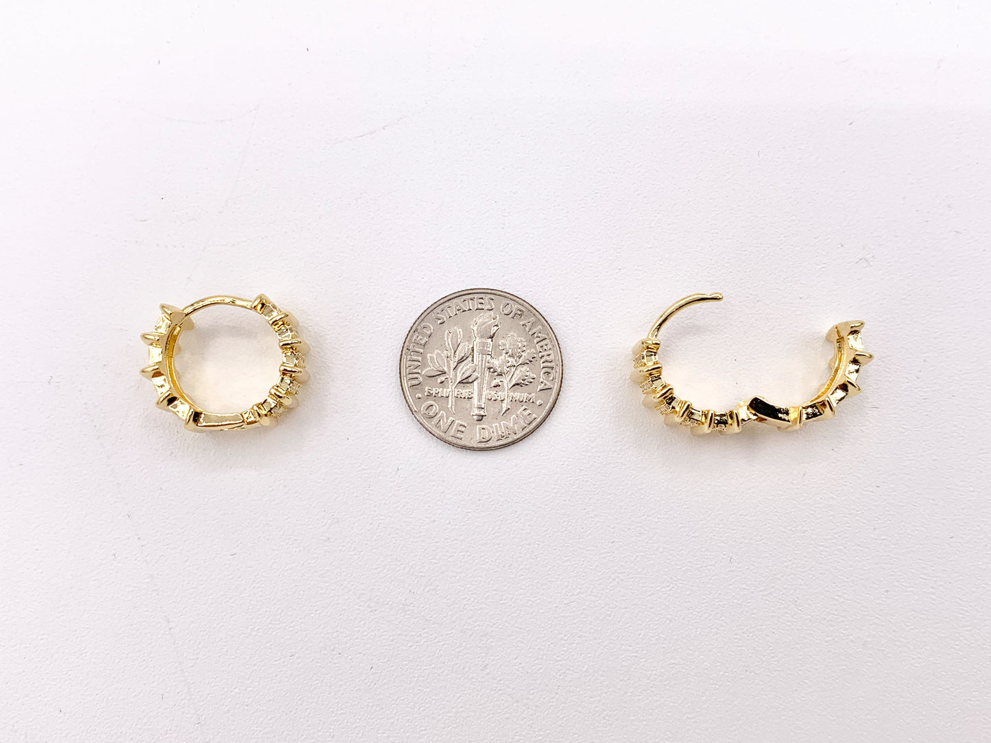 Horizontal Lined Micro Pave CZ Earring Huggies in Real 18K Gold/Silver Plated Copper 15mm 4 pairs