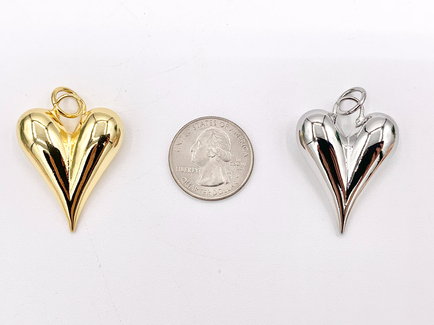 Large Puffy Heart Pendant Charms in 18K Gold or Silver Plated Copper 5 pcs