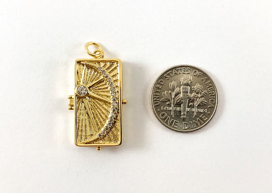 Real 18K Gold Plated Micro CZ Rectangle Locket Pendant 4pcs