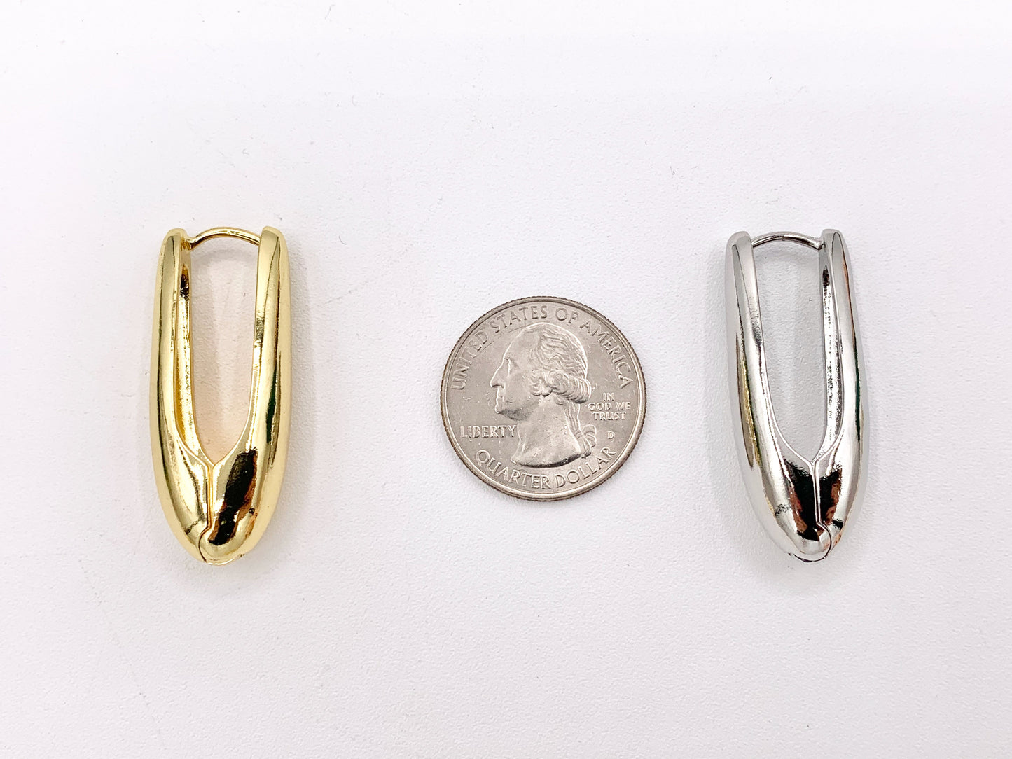 Long Drop Oval Latch Back Hoops Earring Huggies in 18K Gold or Silver Plated Copper 3 pairs