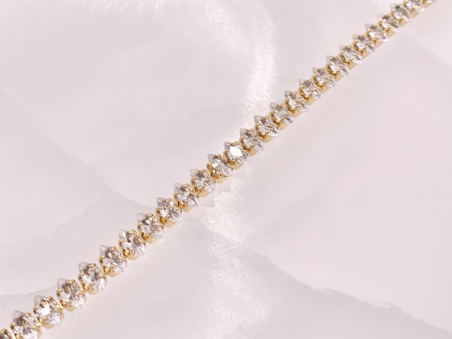 Delicate 18K Gold Silver Plated Dainty Minimalist Fancy Marquis Tennis Rhinestone Cup Chain Tennis Adjustable Bracelet 3 pcs