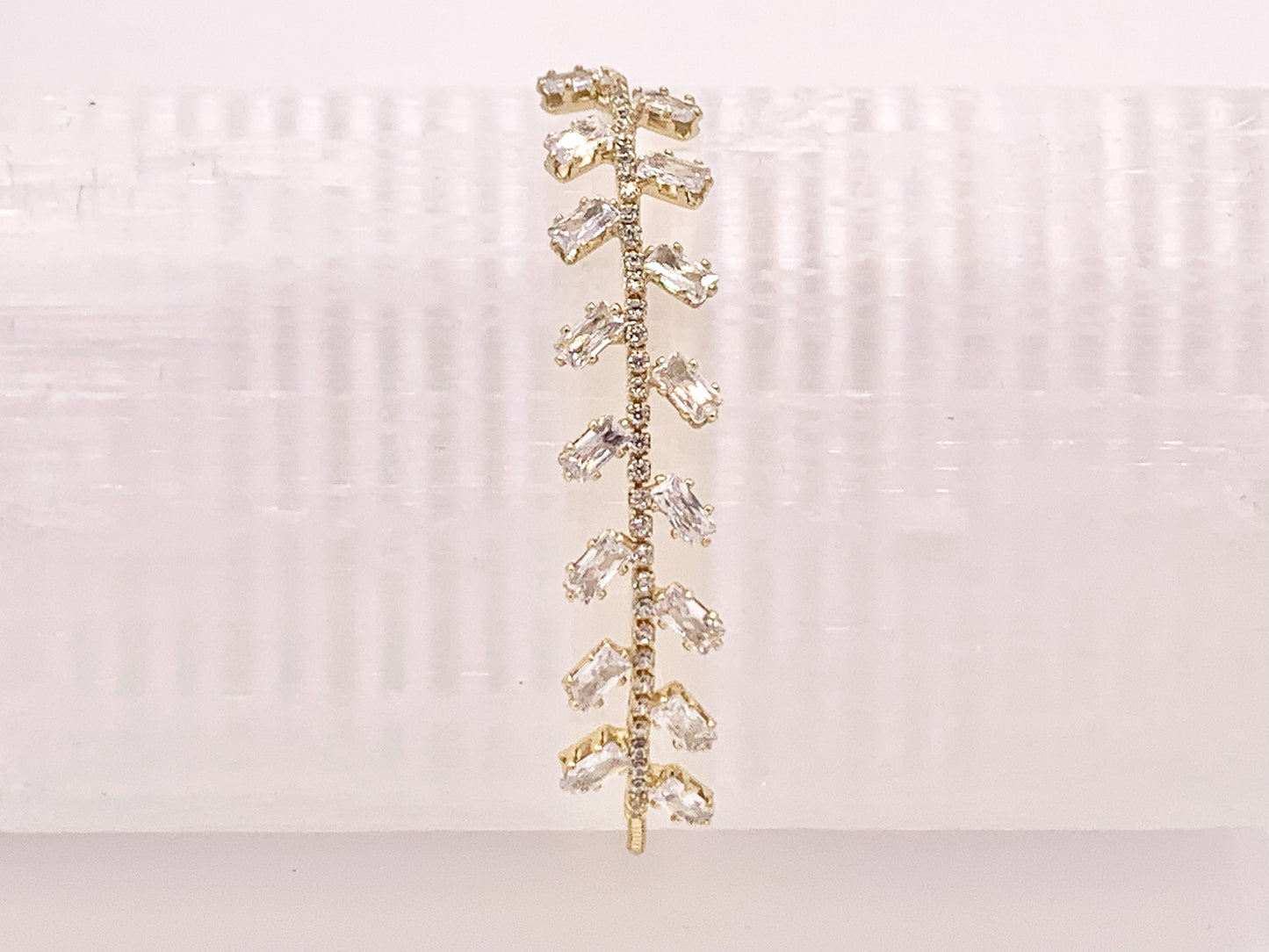 Olive Branch Style Cut CZ Pave Rhinestone Box Chain Dainty Slide Adjustable Bracelets in 18K Gold Plated Copper 3 pcs