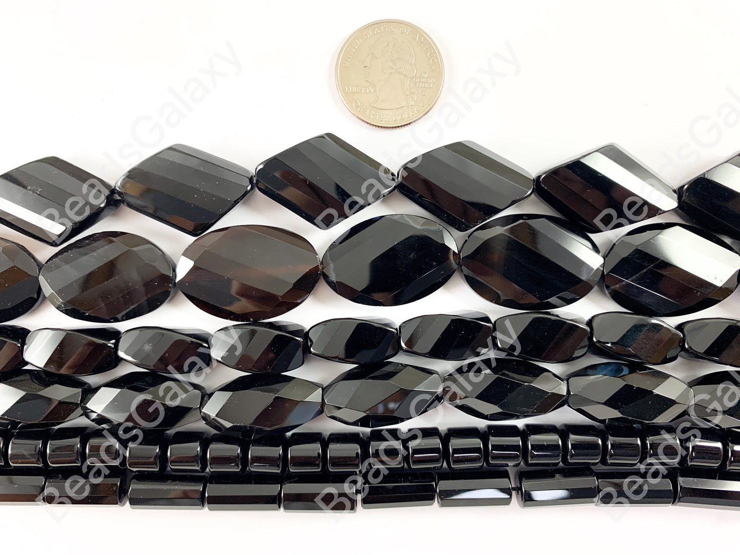 Grade AAA Solid Black Onyx Fine Cut Coin Oval Diamond Barrel Tube Faceted Shiny Natural Gemstone Beads High Quality Healing Stone Around 15" 1 strand