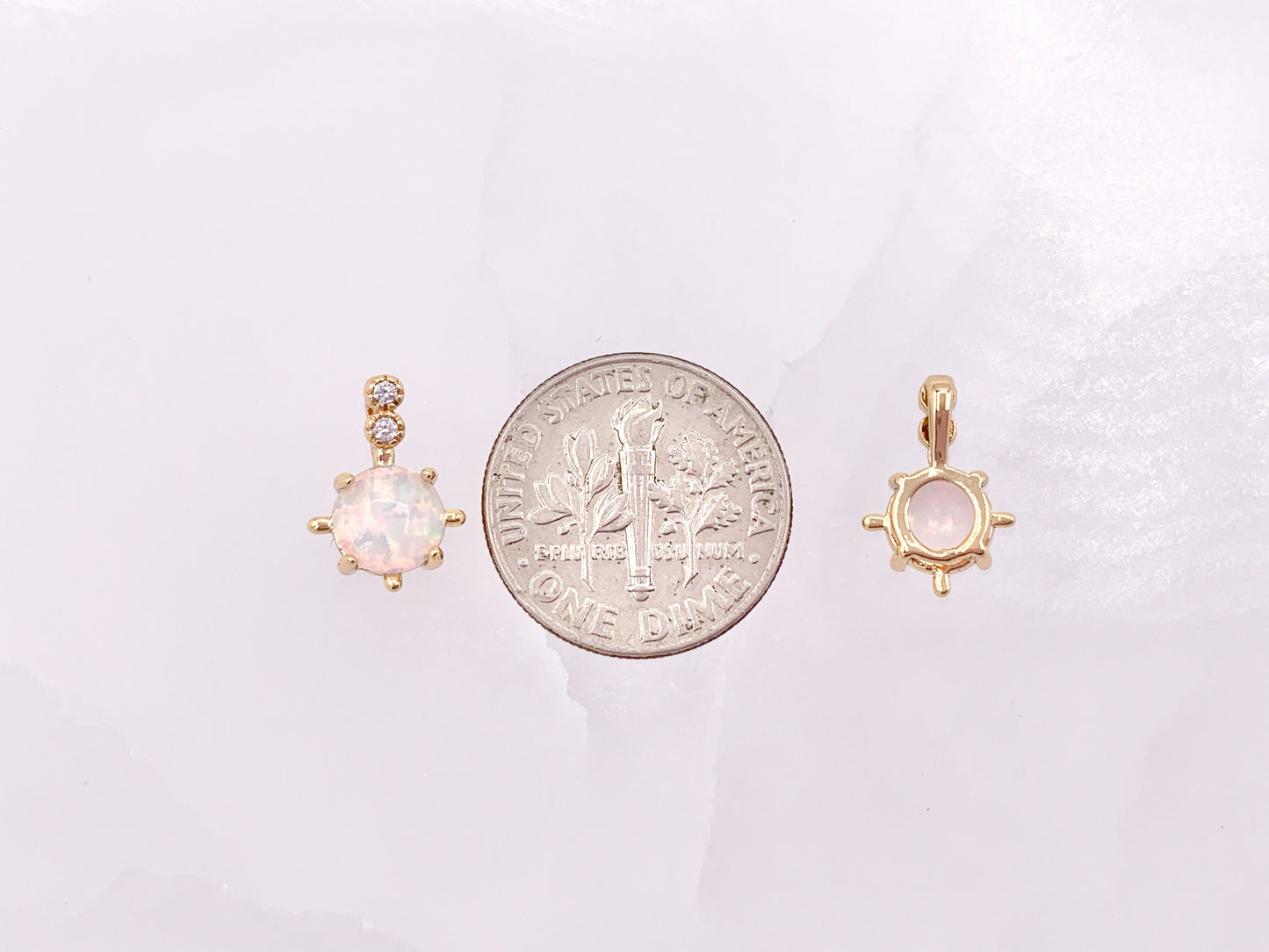 Tiny Japanese Opal Circle Coin Charms in CZ Pave 18K Gold Plated Copper 6pcs