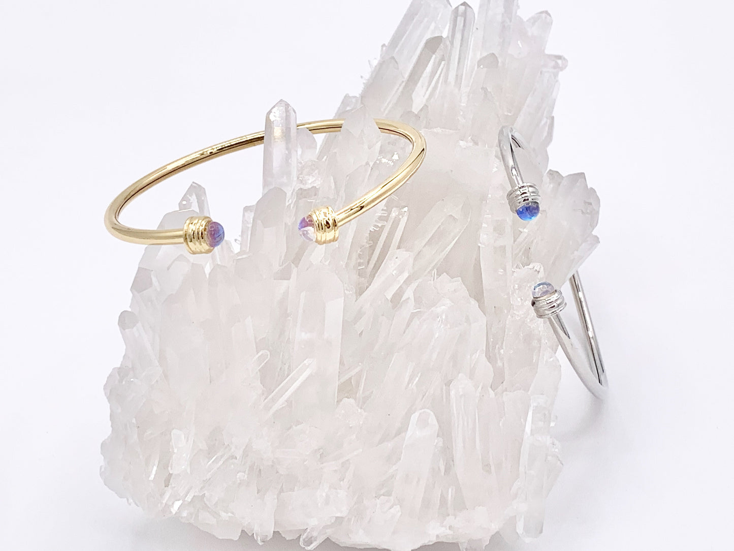 Real Gold/Platinum 18K Plated Copper Opalite AB Open Cuffs/Bangles 1 pc