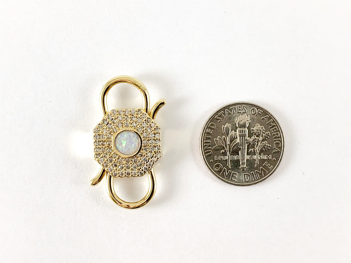 18K Gold Plated CZ Pave Japanese Opal Octagon Fancy S Snap Hook Clasp 3pcs