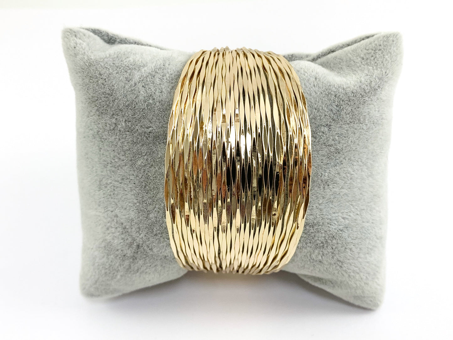 Real Gold 18K Plated Copper Fringe Filigree Shiny Adjustable Thick Fancy Bracelet Cuffs 2pcs