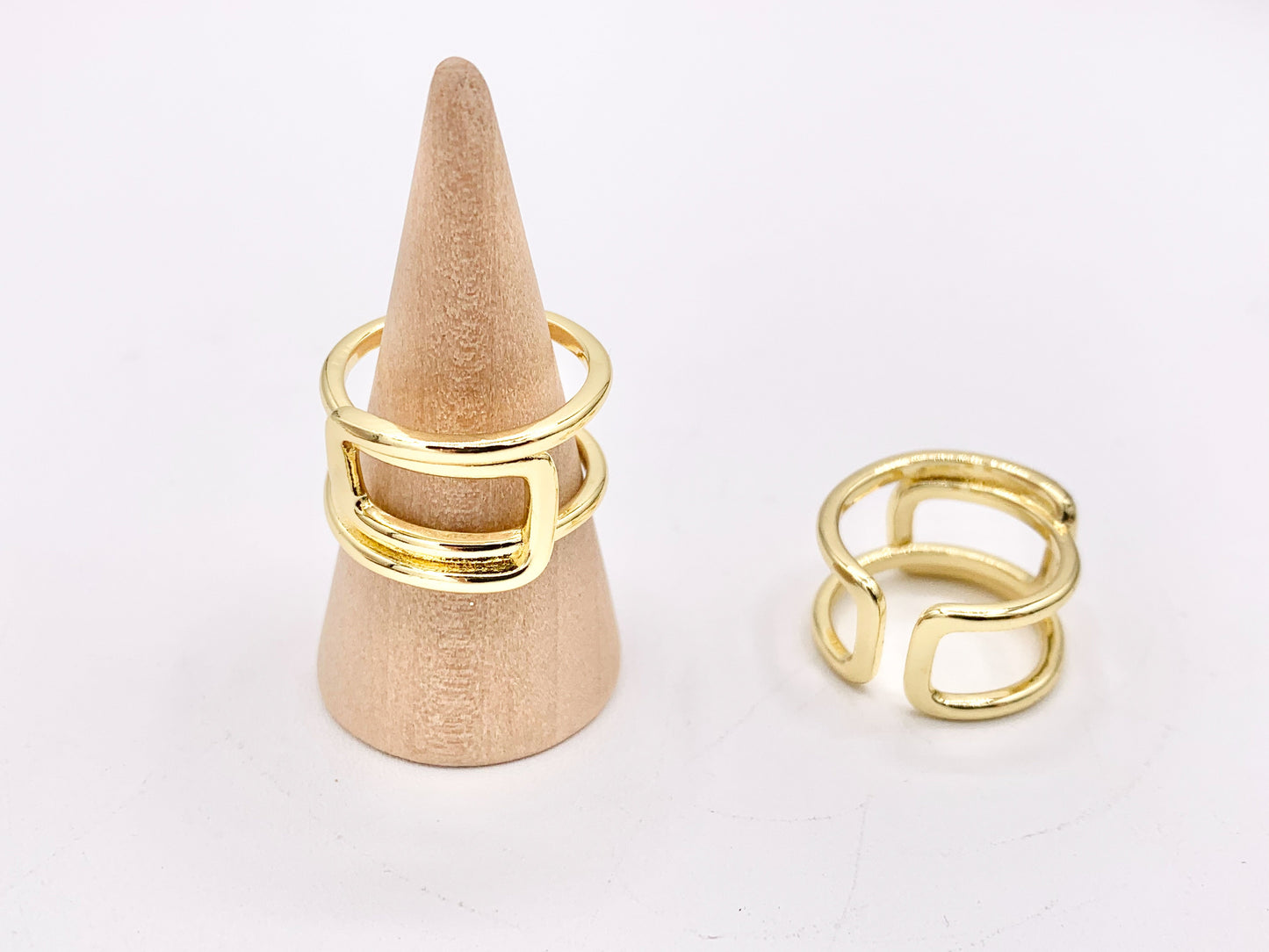 Rectangle Overlap Ring in 18K Gold Plated Copper 5pcs