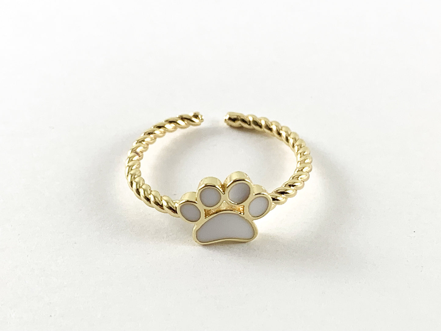 Real Gold 18K Plated Enamel Dog/Cat Paw Adjustable Ring 5pcs