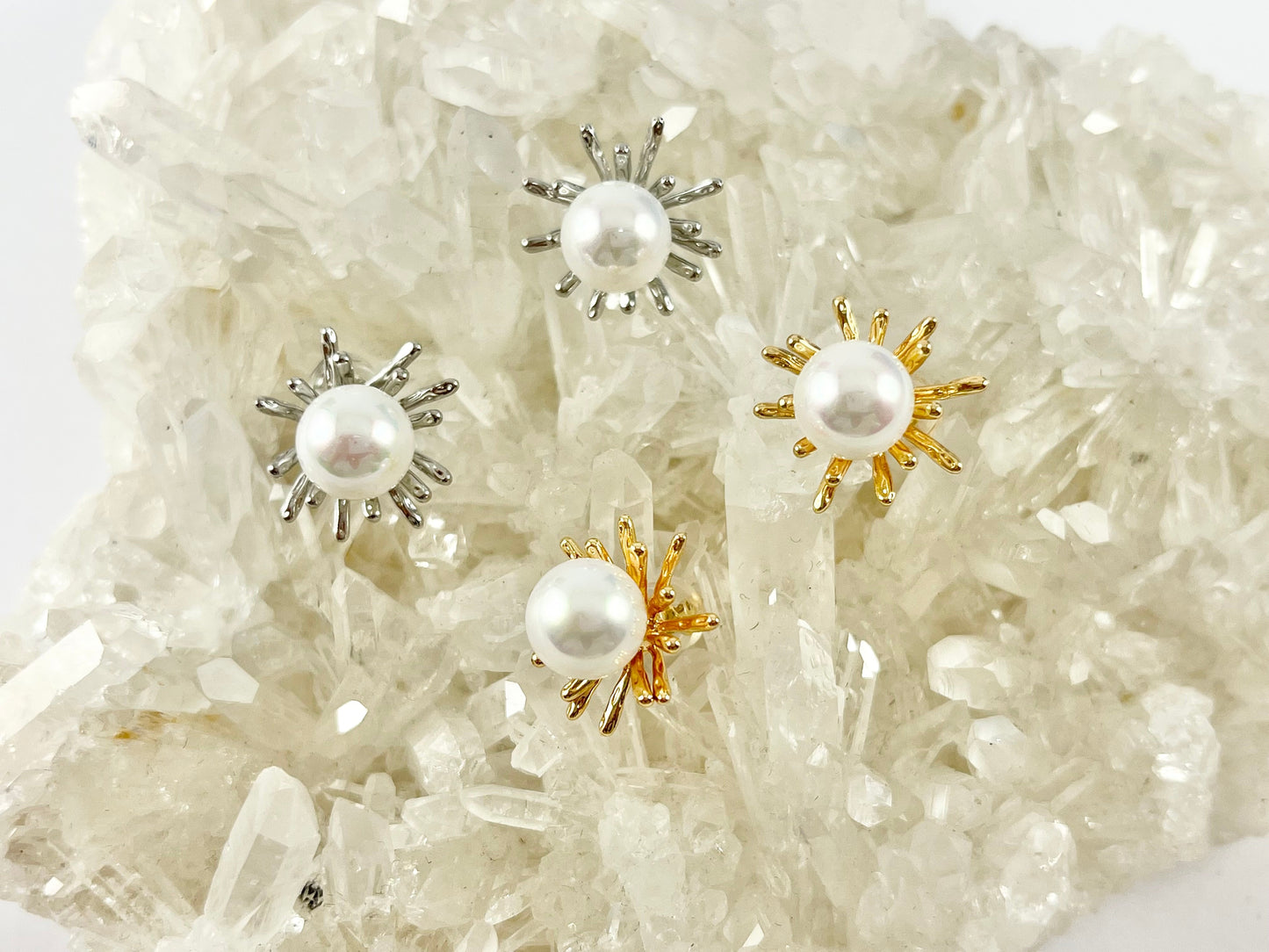 Pretty Unique Pearl Studs in 18K Gold or Silver plated Copper 3 pairs