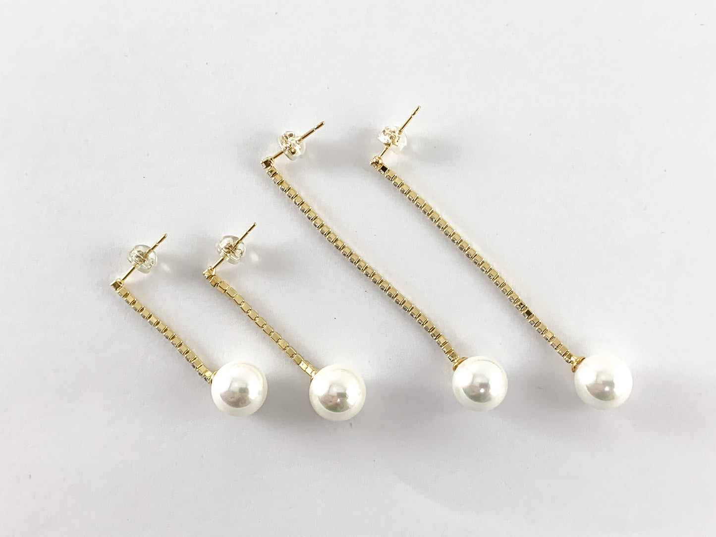 Real Gold 18K Plated Rhinestone Pearl Drop Earrings 1 pair
