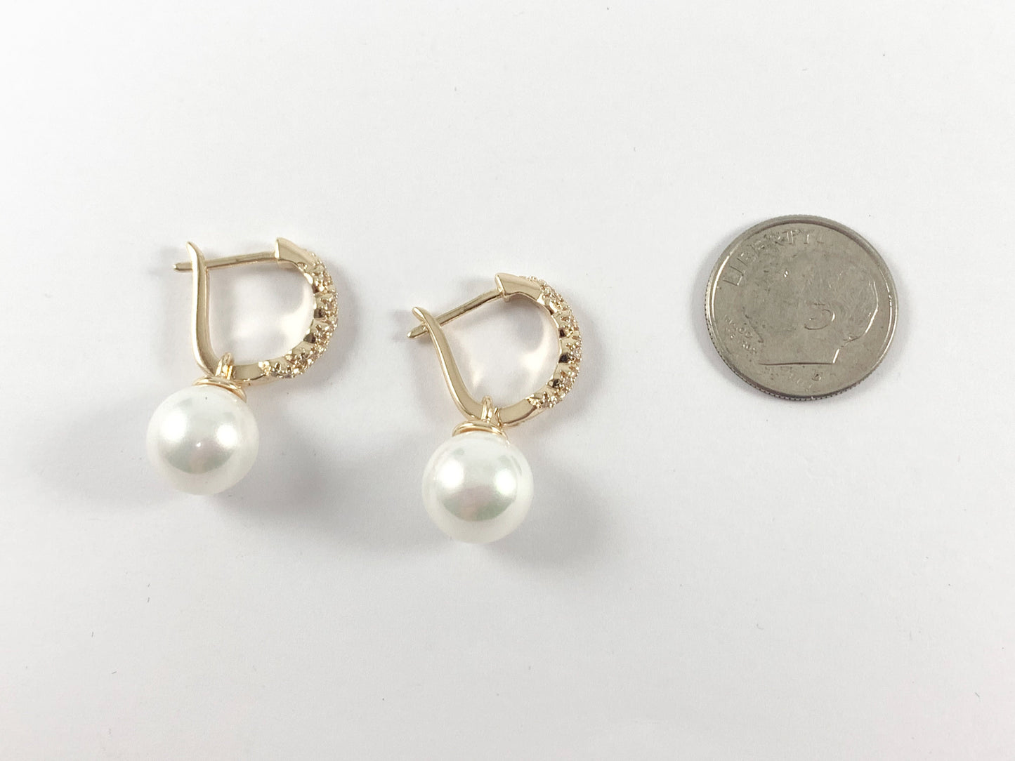Elegant Pearl Drop Earrings in CZ Pave 18K gold Plated over Copper 3 pairs
