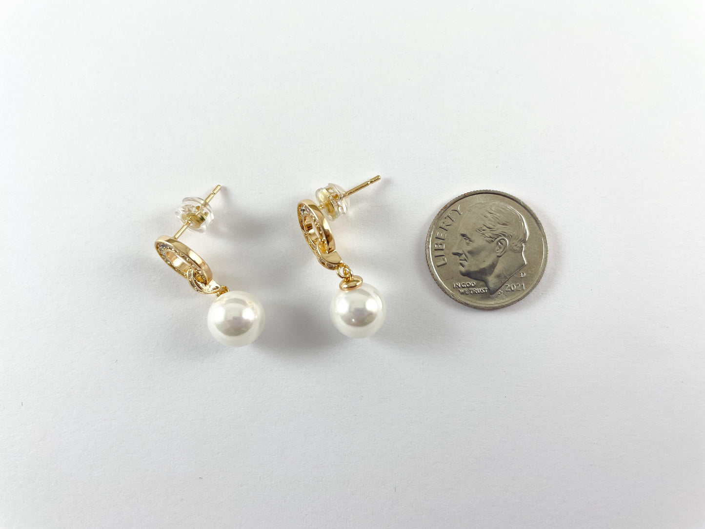 18K Gold Plated CZ Pave Circle MOP Pearl Dangle Earrings 4 pairs