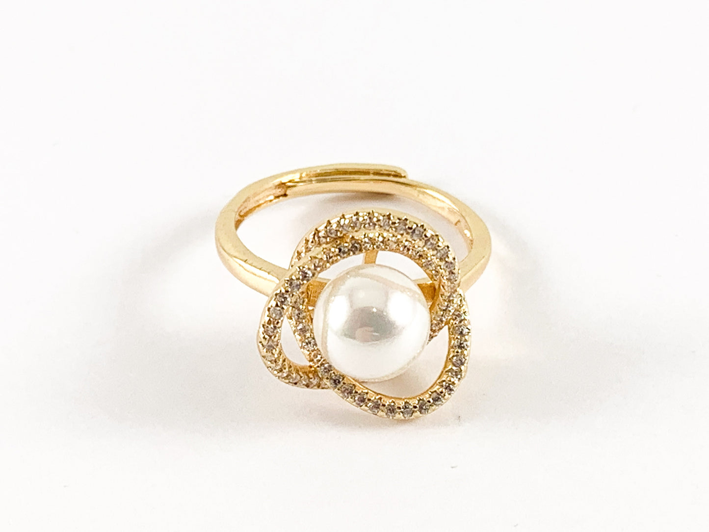 Real Gold 18K Plated CZ Pave Pearl Cluster Statement Adjustable Ring 4pcs