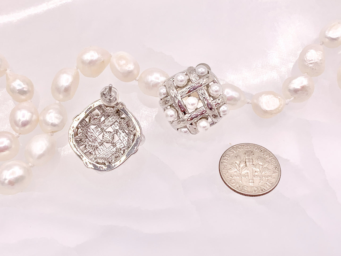 Elegant Unique Designed Pearl Diamond Shape Earrings in 18K Gold or Silver Plated Copper 3 pairs