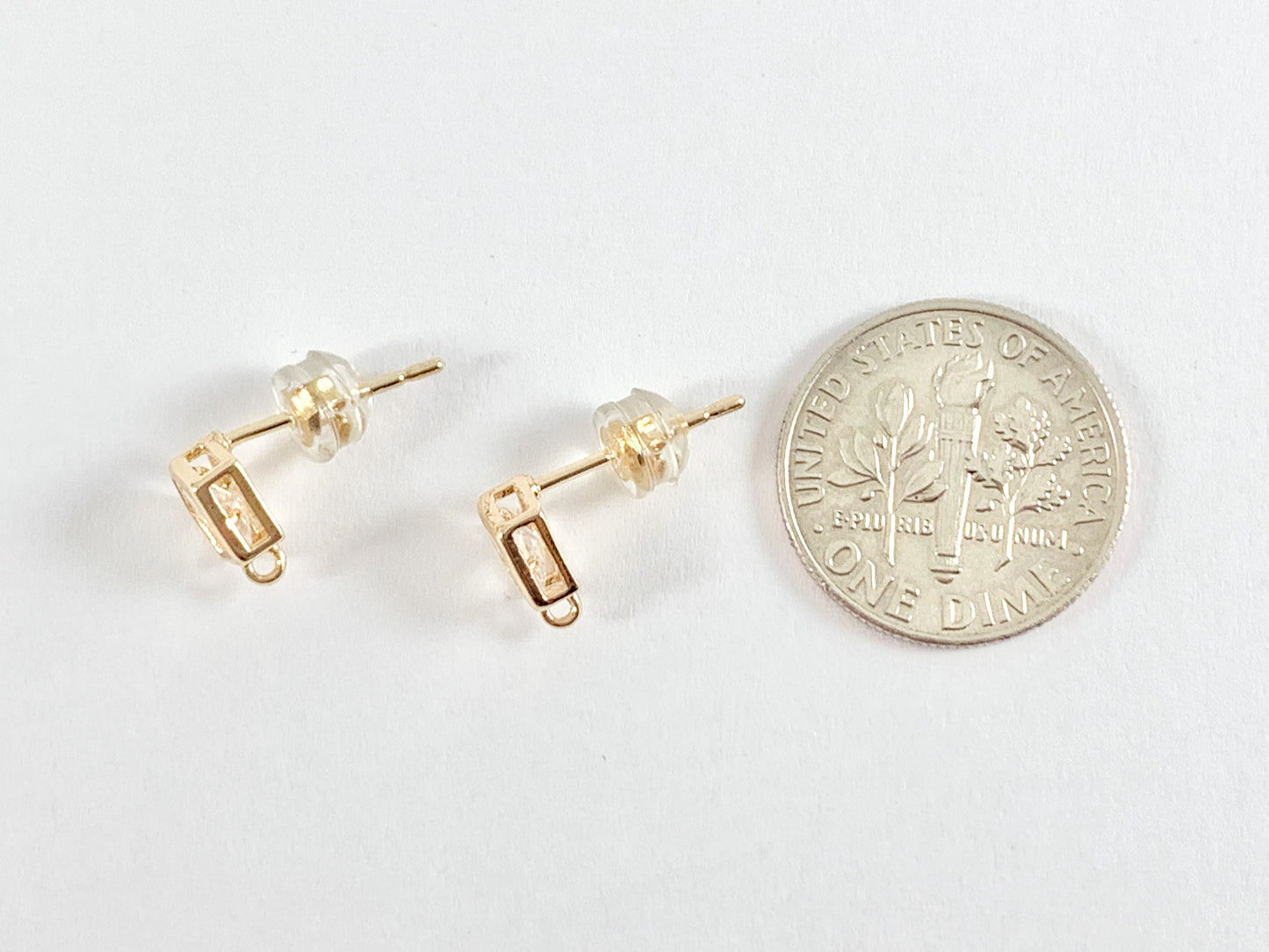 Dainty Pentagon Shaped CZ Pave Earring Component with Loop in 18K gold plated Copper 4 pairs