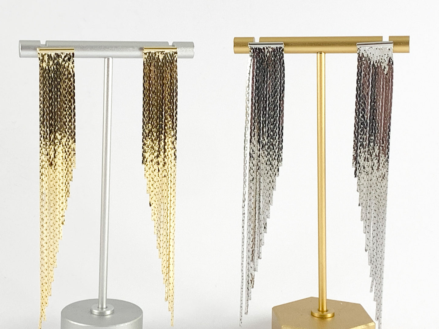 Glamorous fringe Straight Tassel Earrings in 18K Gold or Silver Plated over Copper 1 pair