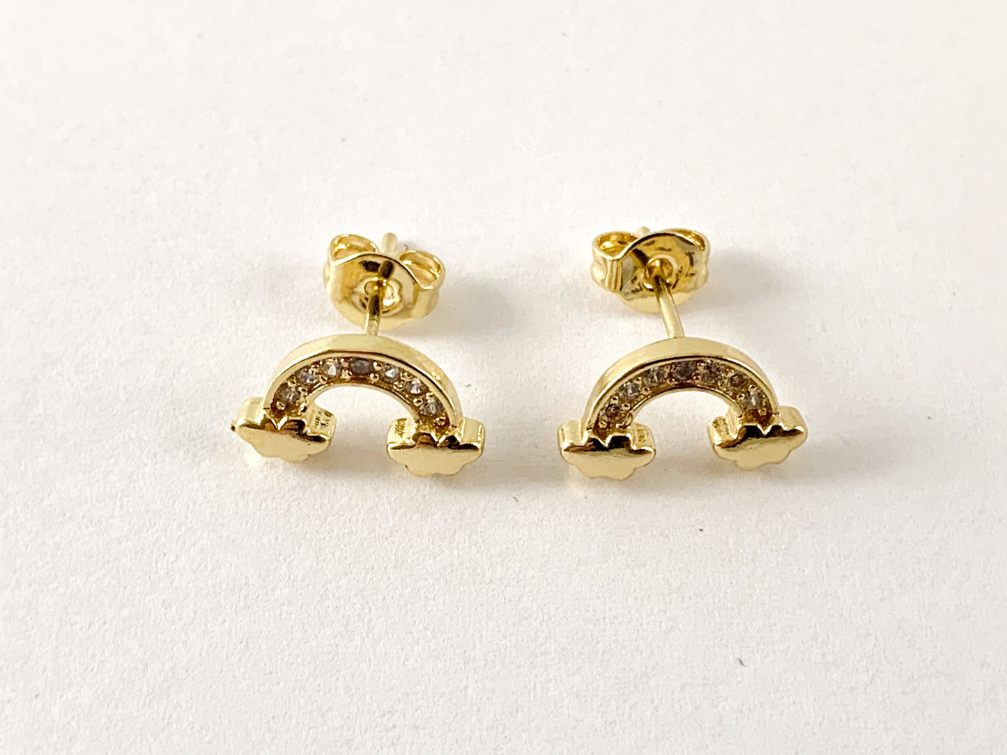 Real Gold Plated CZ Pave Rainbow on Clouds Earring Stud Over Copper 5pairs