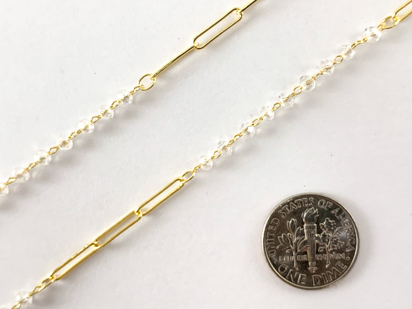18K Gold Plated Paperclip Style Chain with Clear AB Crystals