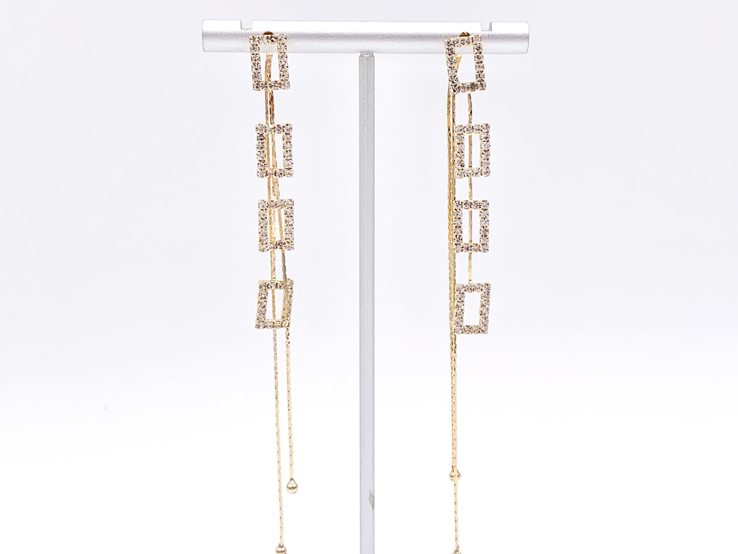 Long Delicate Rectangle CZ Pave Tassel Earrings in 18K Gold or Silver plated over Copper 1 pair