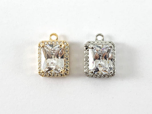 18K Gold/Silver Plated CZ Pave Rectangle Charm Over Copper 6pcs