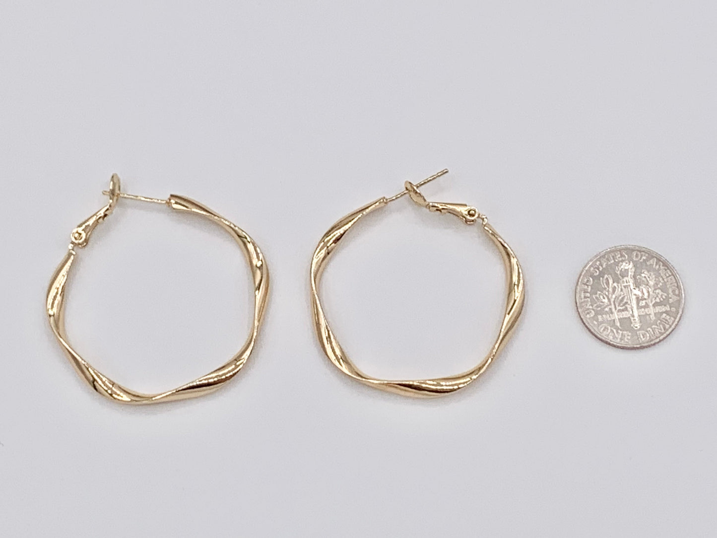 Gold Silver Wavy Ribboned Earring Hoops in 18K Gold or Silver Plated Twisted Ribbon Wavy Hoop Earring Over Copper 3 pairs