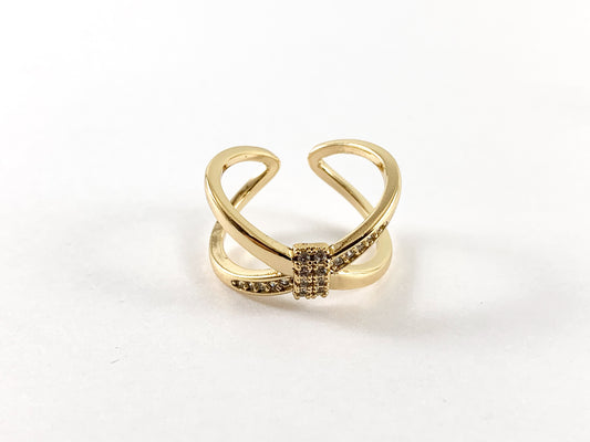 Real 18K Gold and Platinum Plated CZ Pave Adjustable Bow Tie Ring 4 pairs