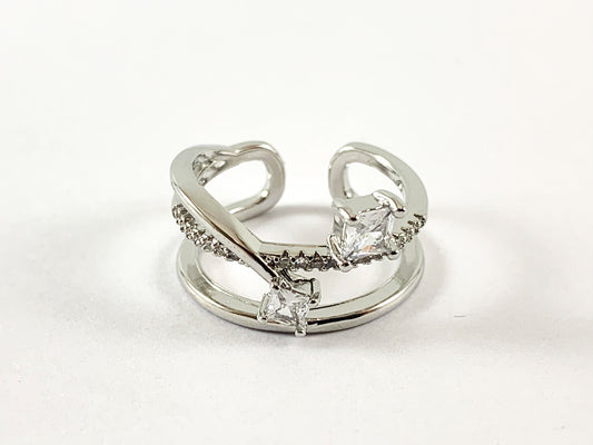 Real 18K Gold and Platinum Plated CZ Pave Adjustable Ring 4pcs