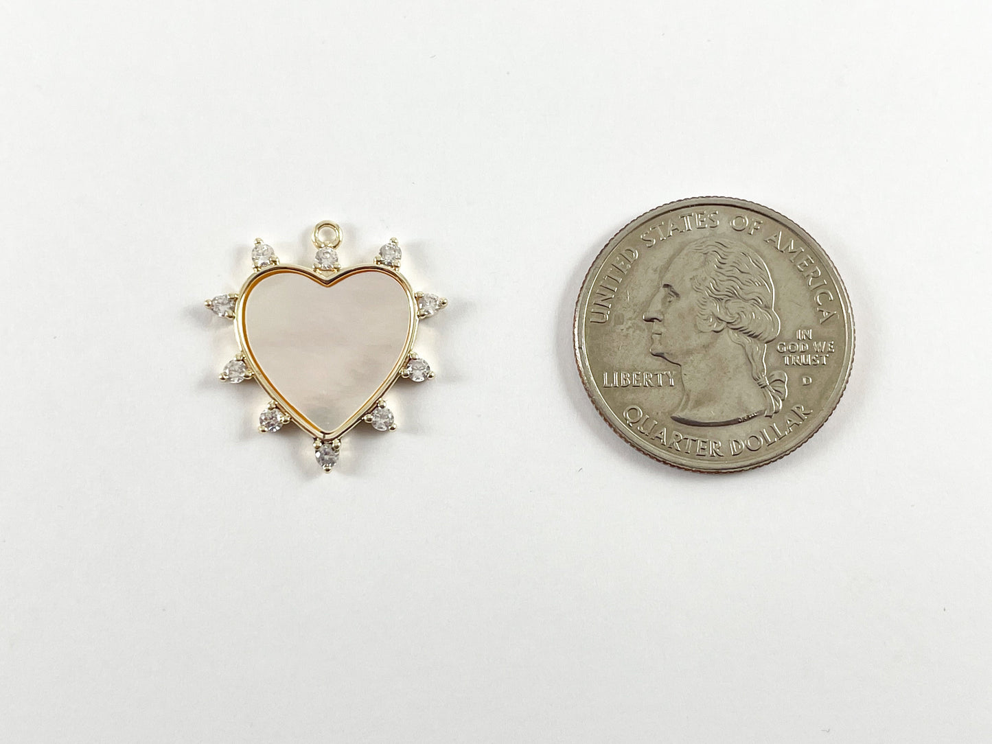 18K Real Gold Plated Micro CZ Pave White Lip Shell Heart Charm Pendant Over Copper 6pcs