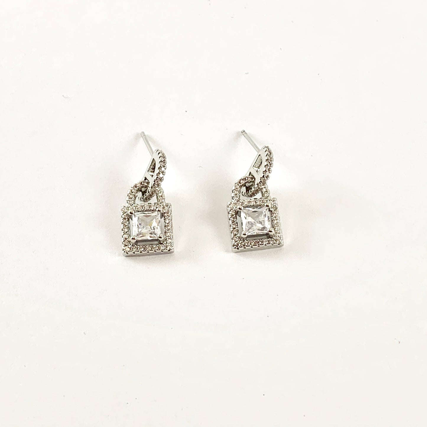 Real 18K Gold / Platinum Plated CZ Pave Locket Earrings Over Copper 3pairs