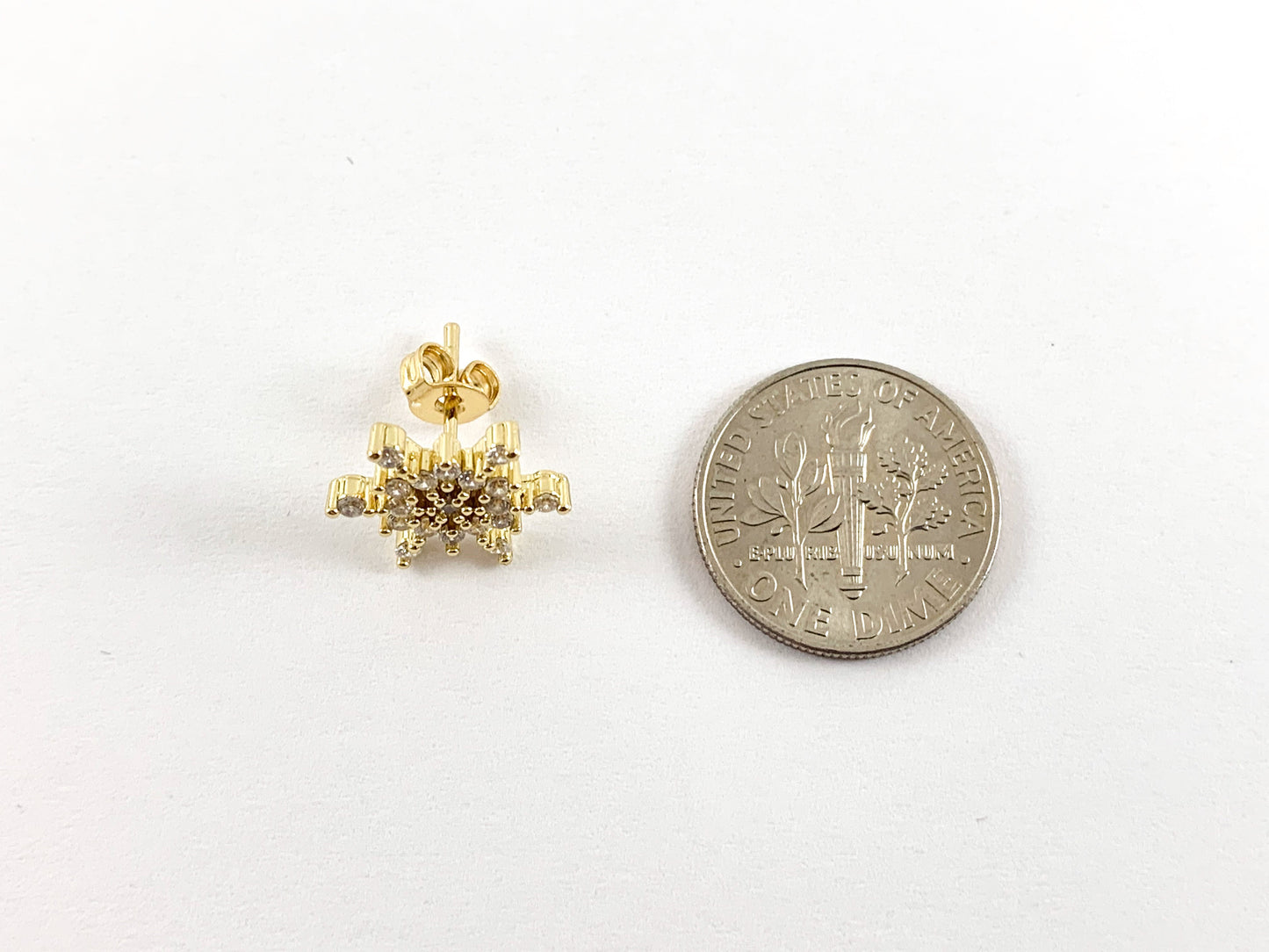 Real Gold/Platinum Plated CZ Pave Snowflake Earring Stud Over Copper 3pairs