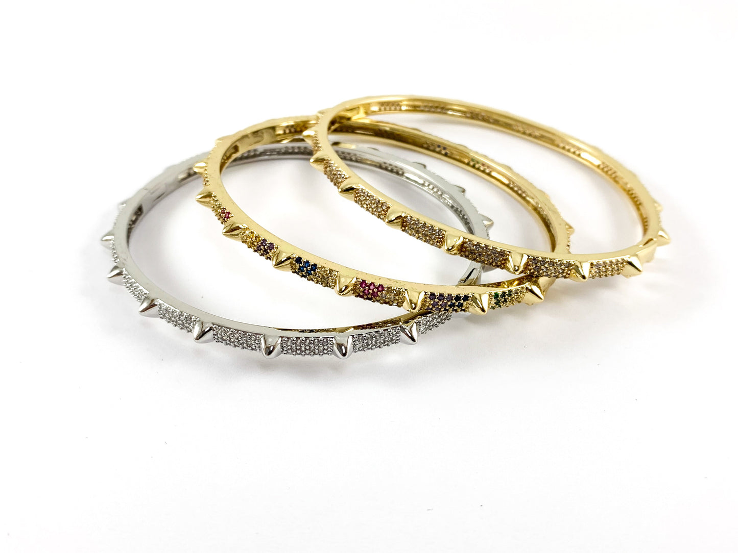 Real Gold/Platinum 18K Plated Copper CZ Pave Spikes Dainty Bracelet Cuffs