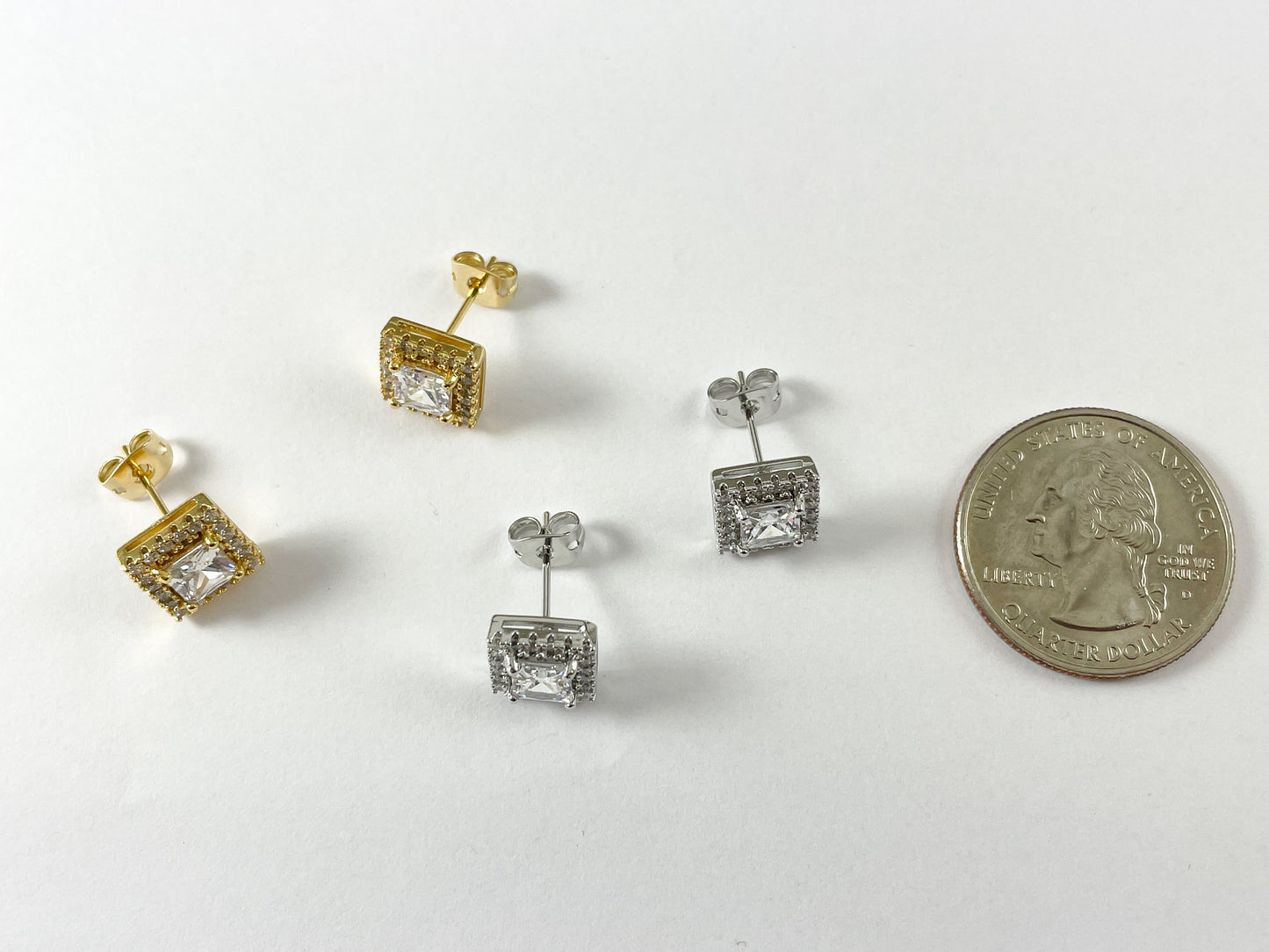 18K Gold/Platinum Plated CZ Pave Square Halo Earring Studs Over Copper 5pairs