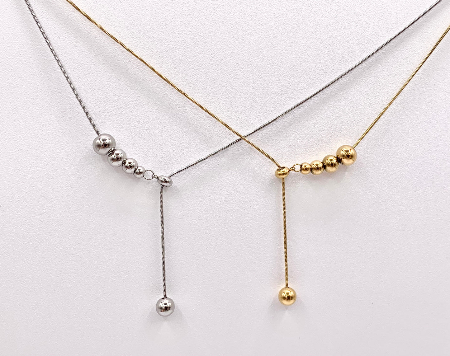 Delicate Slide Graduated Beaded Snake Chain Necklace Gold/Silver Plated Stainless Steel Minimalist Finished Necklace 16" with Extension Link 1 PC