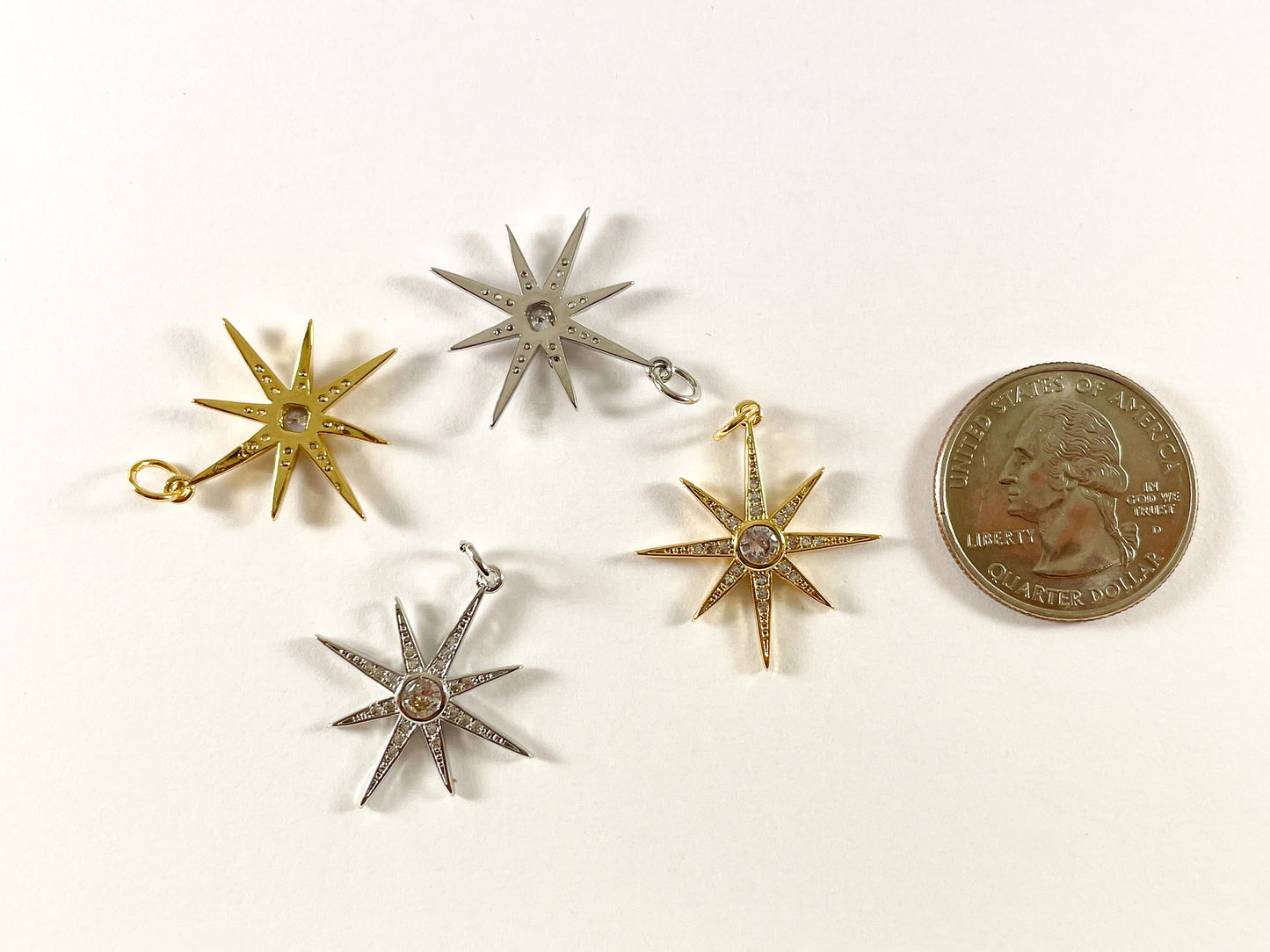 Real Gold/Platinum 18K Plated Micro CZ Star Burst Pave Pendant Over Brass 6pcs