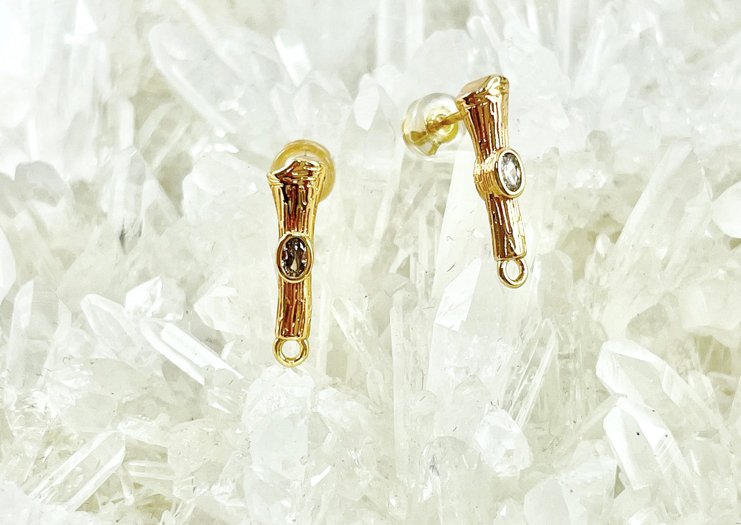 Gold Branch with CZ Pave Earring Stud Component Over Copper 5 pairs