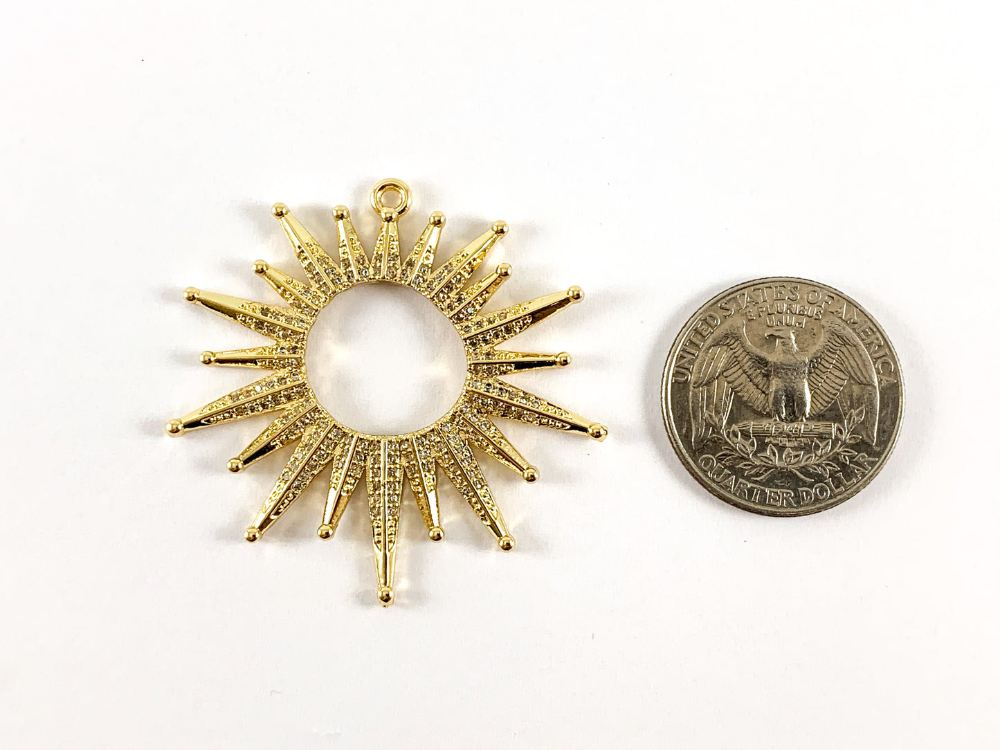 Real Gold/Platinum 18K Plated Micro CZ Sun Burst Pave Pendant Over Brass 3pcs