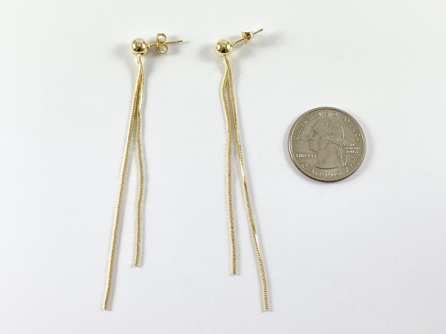 Real 18K Gold Plated Long Dainty Tassel Earring Over Copper 4 pairs