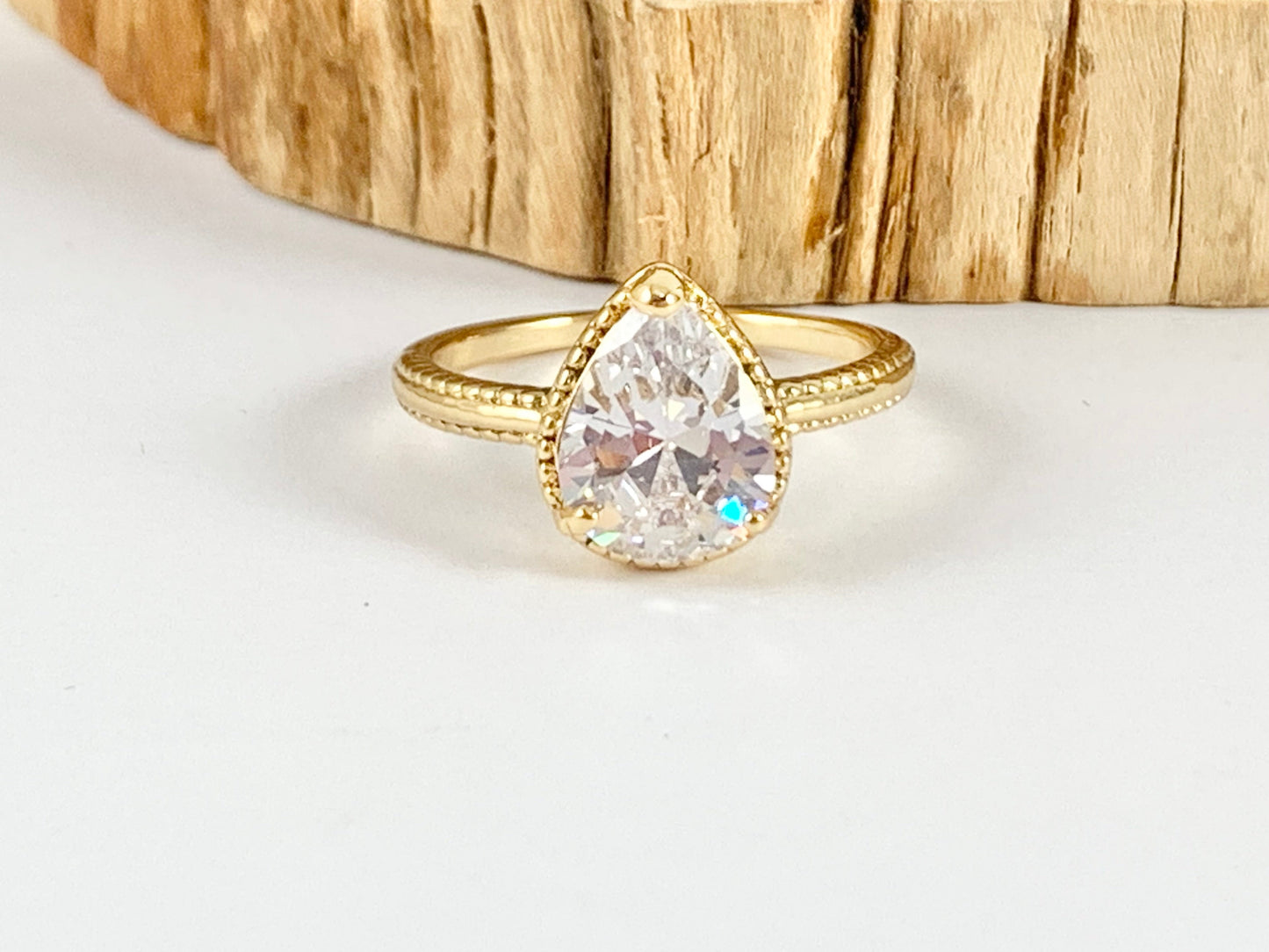 18K Gold Plated Copper Adjustable CZ Pave Green Pink Teardrop Shape Dainty Ring 5pcs