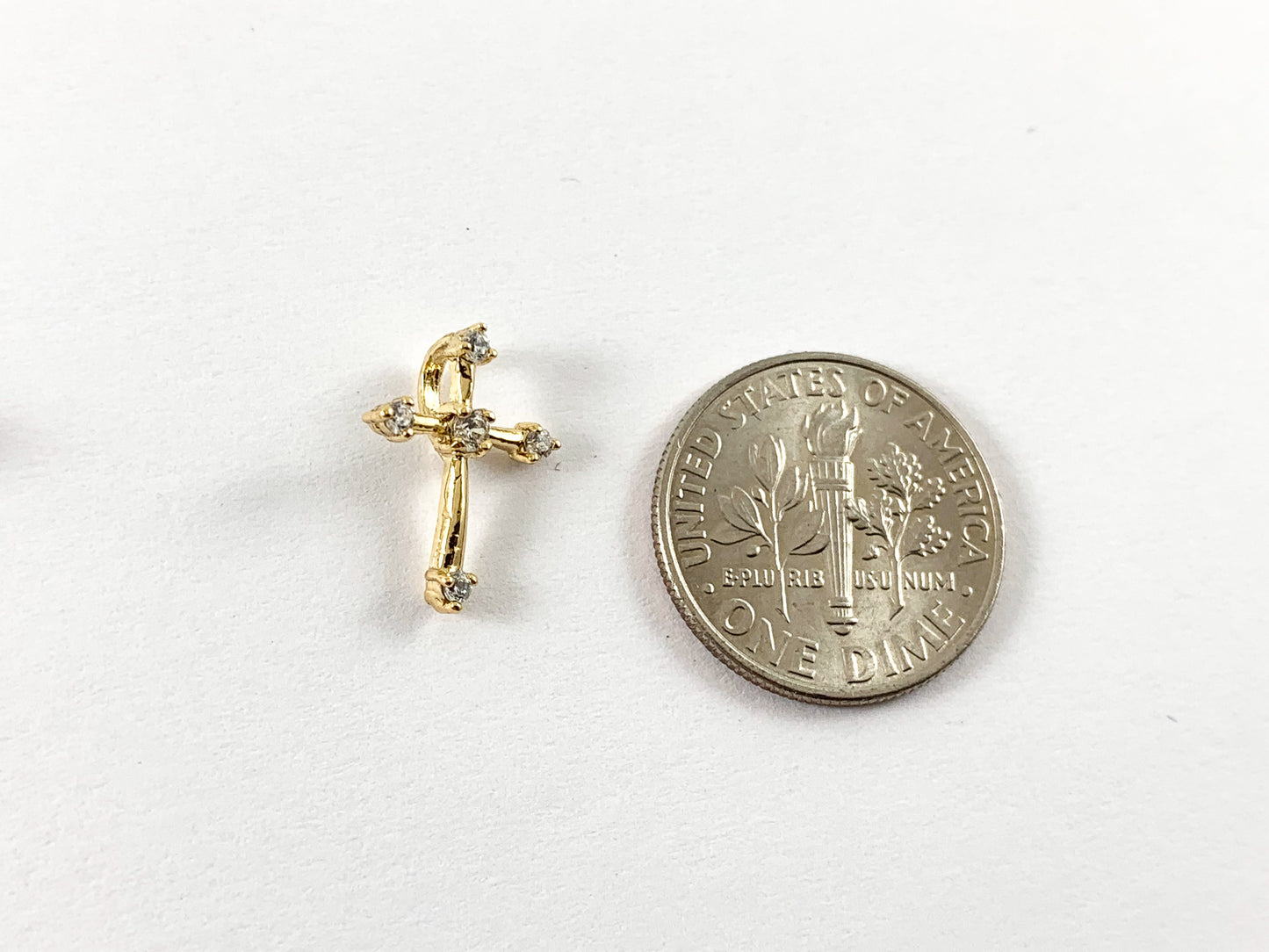 Real Gold 18K Plated Micro CZ Pave Cross Charm Over Brass 10pc