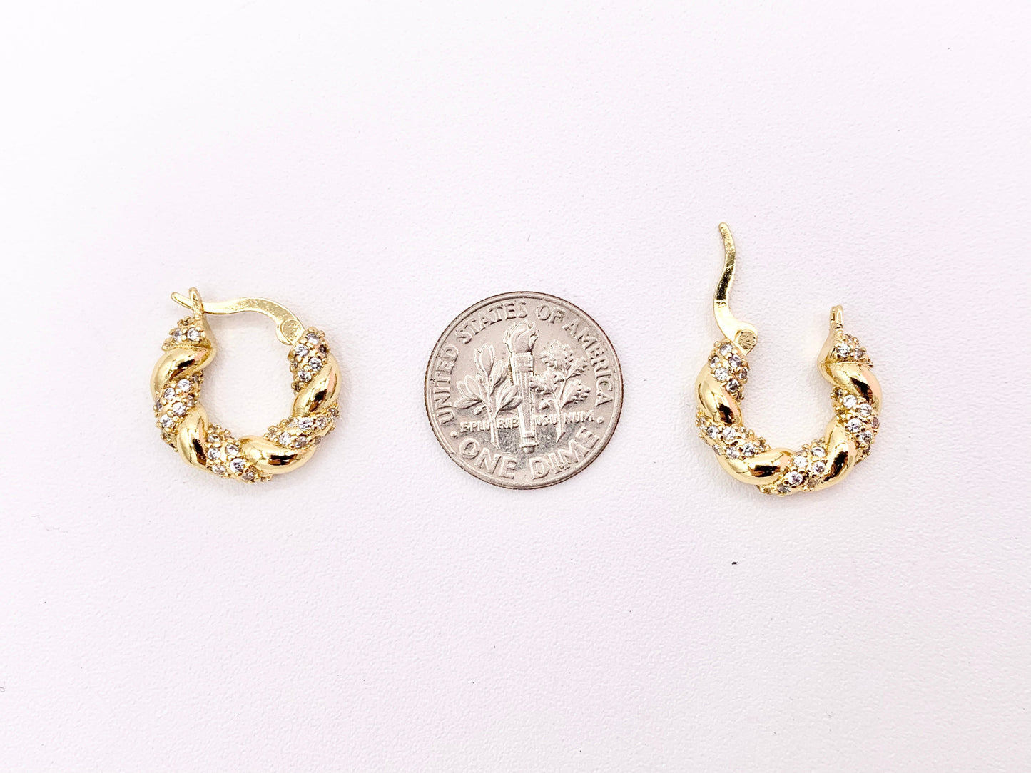 Cute Twist Rhinestone Braided Hinge Back Earrings in 18K gold or Silver Plated Copper 3 pairs