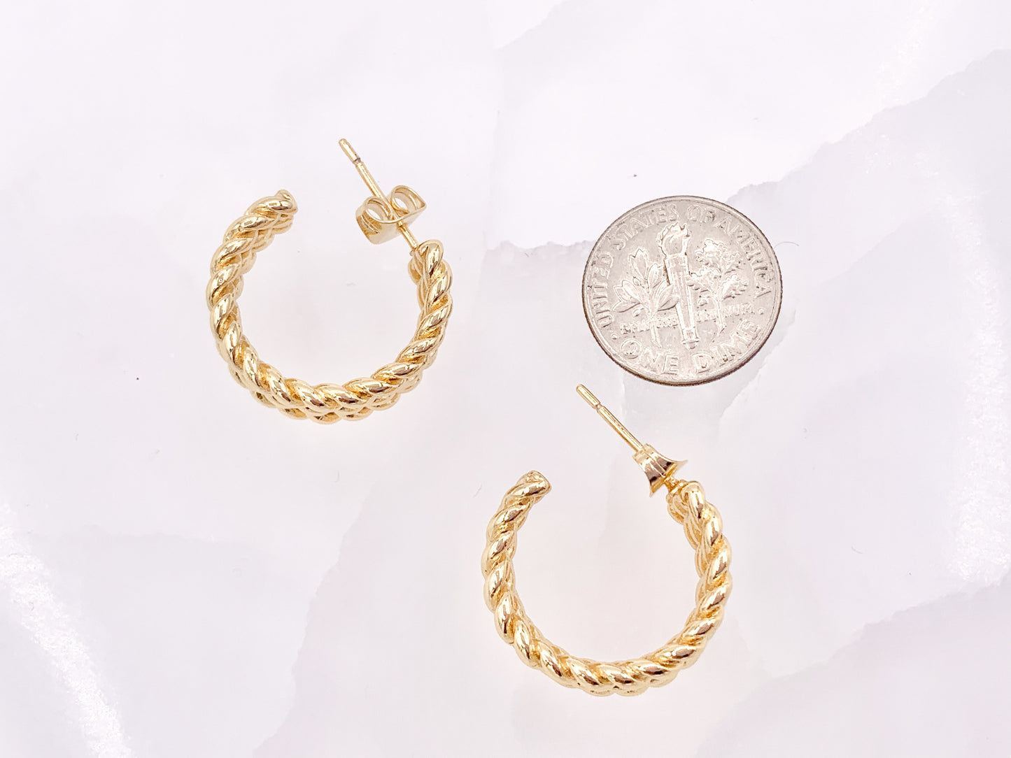 Triple Roped Braided Twisted Earring Hoops in 18K Gold Plated Copper 20mm 3 pairs