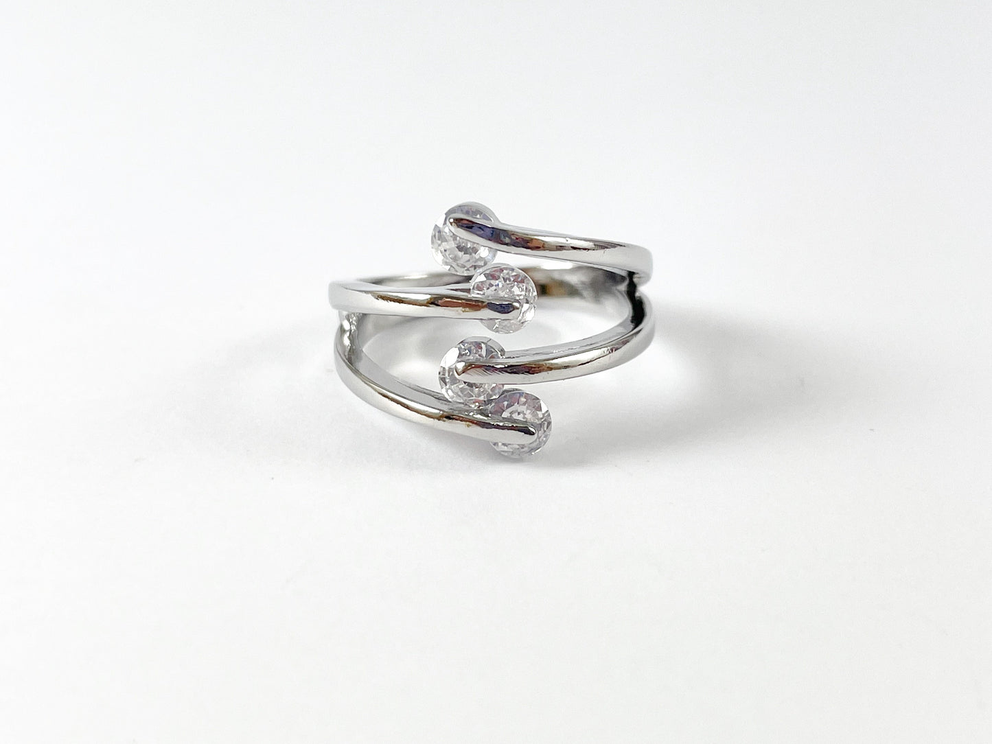18K Gold/Silver Plated CZ Pave Double Band Cluster Adjustable Ring 4pcs