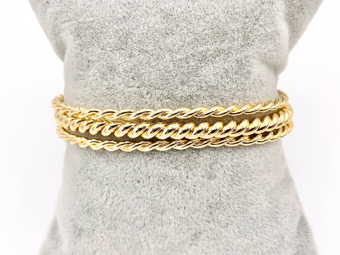 Triple Layered Twist Bracelet Cuffs in Real Gold 18K Plated Copper 2pcs