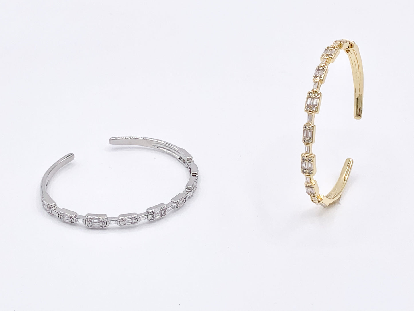 Dainty CZ Pave Rhinestone Baguette Vintage Style Bracelet Cuffs Real Gold/Platinum 18K Plated Copper 1 pc