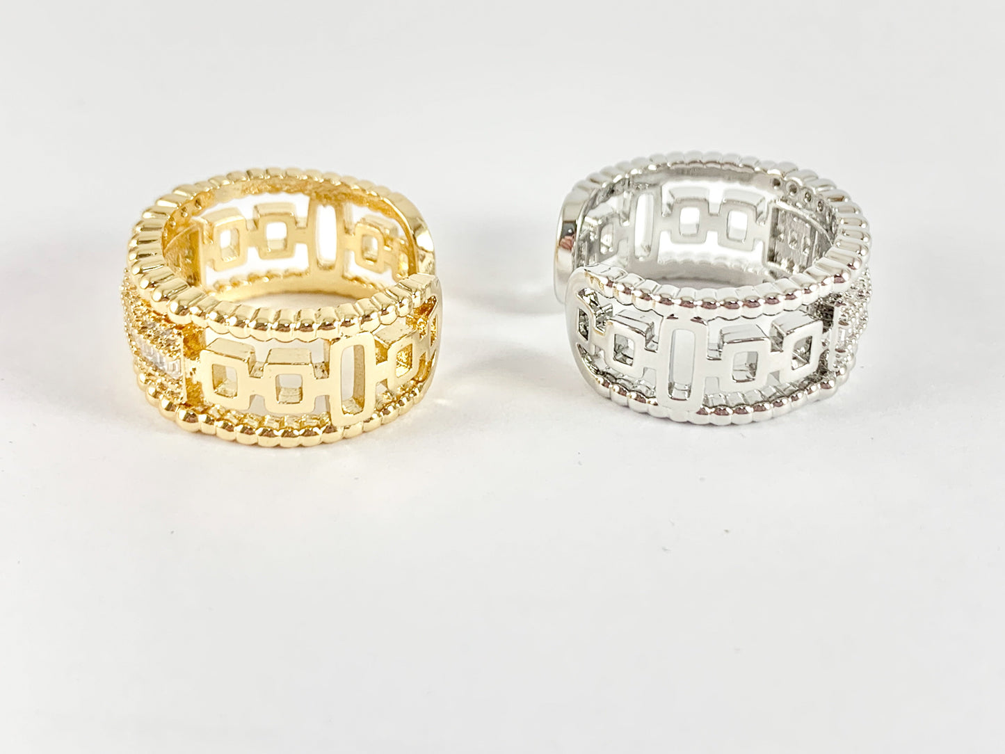 Vintage Style CZ Pave Rhinestone Adjustable Rings in 18K Gold or silver plated copper 4 pcs